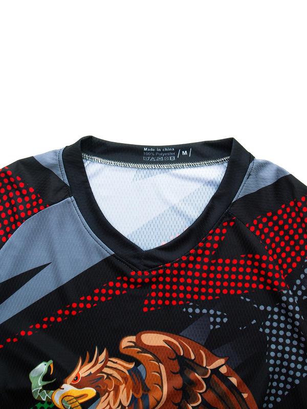 Men's Regular Fit Cartoon Print Round Neck Quick-drying Sports Tee, Casual Long Sleeve Crew Neck T-shirt for Outdoor Cycling, Men's Sportswear for All Seasons