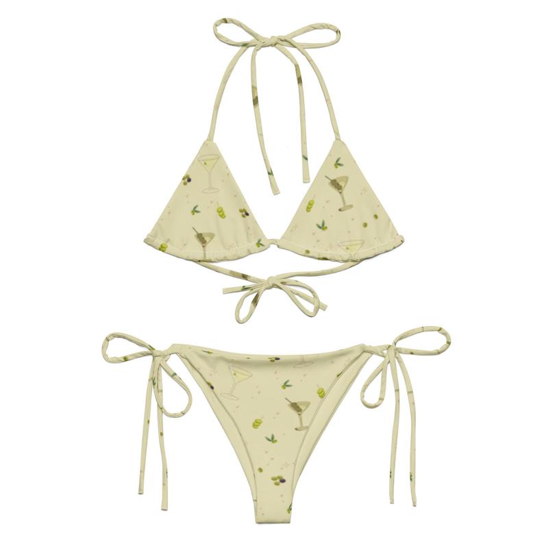 Green MARTINI OLIVE Pattern Printed BIKINI set For Women – Sustainable High Waisted Recycled String Bikini Set - Euro Summer Swimwear - Sage