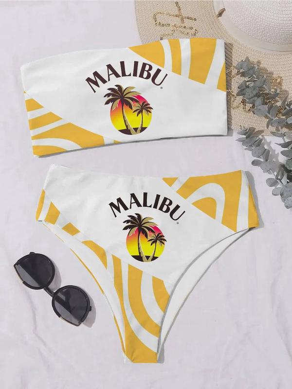 Malibu Vacation Hawaii Drinking Bandeau Bikini Set Set 2 Piece Set Bikini For Women Full Size Beach Bikini Set Xmas Gift