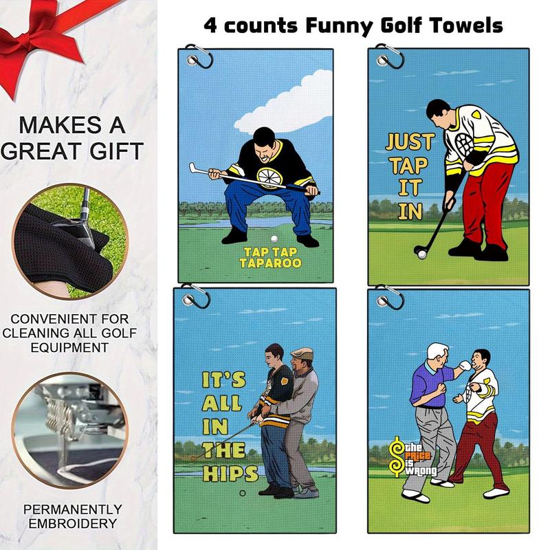 Funny Printed Golf Towel, 4 Counts set Golf Towel with Clip, Golf Gift for Men & Husband & Boyfriend & Golf Lovers