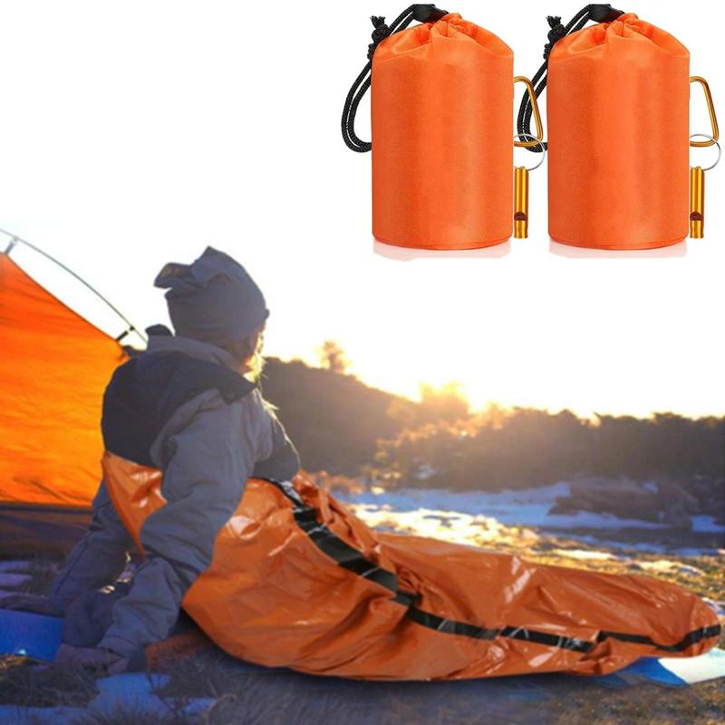 Camping Accessories, 2pcs Waterproof Sleeping Bag with Carabiner & Whistle, Lightweight Thermal Sleeping Bags, Portable Sleeping Bag