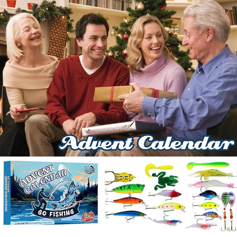 24 Days Countdown Fish Tackle Set, Fishing Lure Bait Gear Equipment Kit Gift with Crankbaits, Hooks, Other Accessories - 2024 Fishing Lure for Man Adult Teen, Xmas Surprise Fish Bait Gift for Father