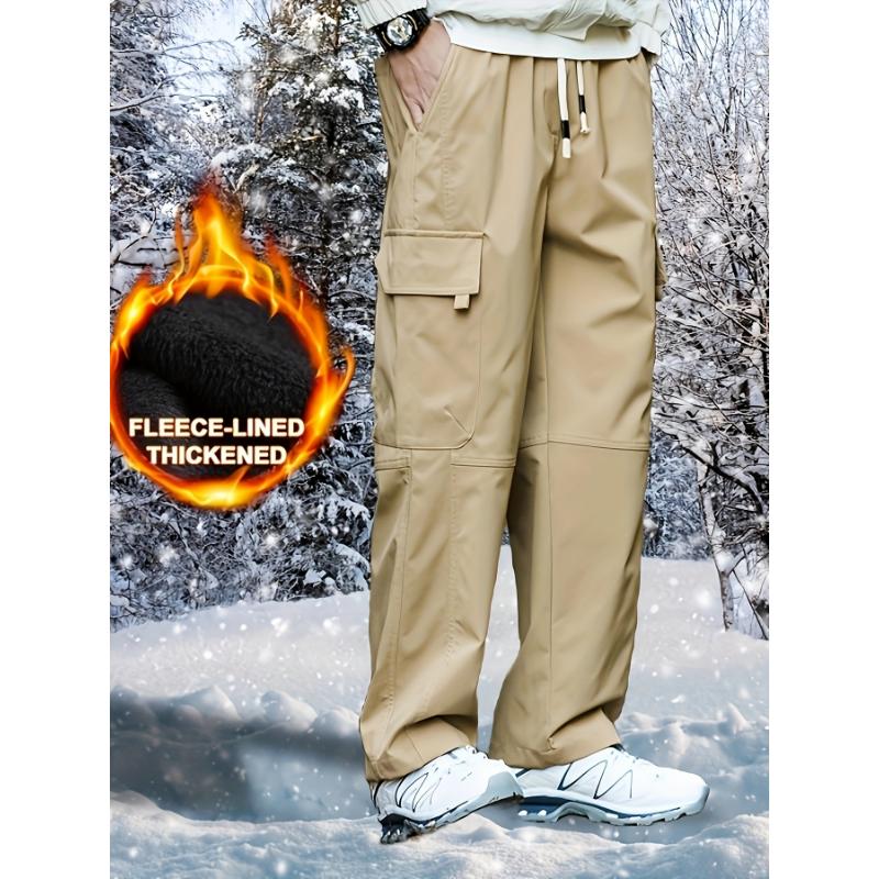 Men's Fleece-Lined Winter Cargo Pants - Waterproof, Windproof & Thick Hiking Trousers with Multi-Pocket Design | Warm, Breathable & Durable for Cold Weather