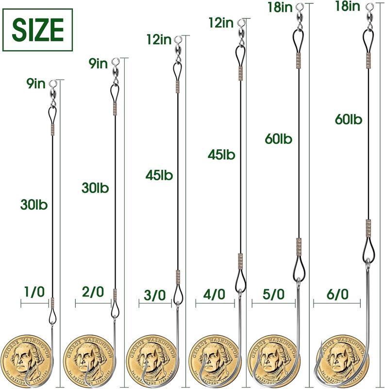 Fishing Hook Rigs - Fishing Leaders with 7x7 Stranded Nylon Coated Wire and Crane Swivel for Saltwater-Sizes O'Shaughnessy Hooks 1 0 to 6 0