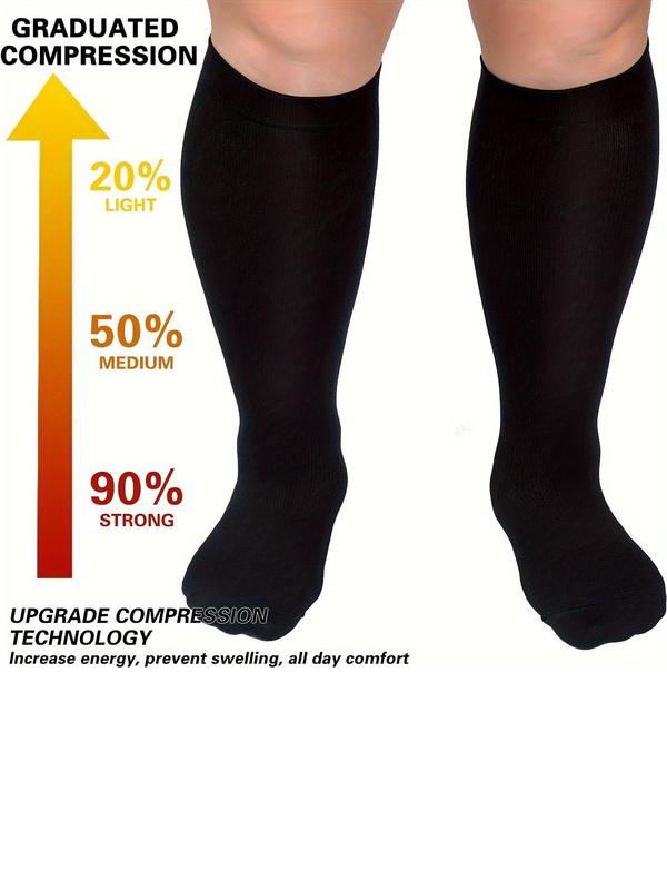 Plus Size Solid Compression Socks, Comfortable Stretchy Easy on Off Sports Socks for Running, Cycling, Climbing, Outdoor Activities