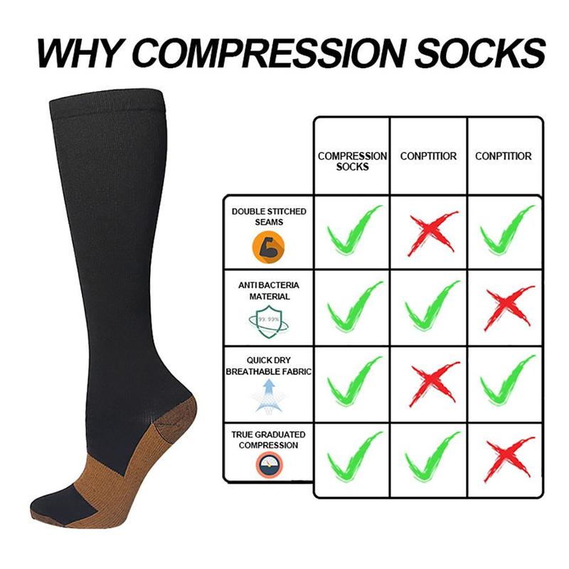 Copper Compression Socks, 3 Pairs Unisex's Athletic Running Socks, Knee High Stockings for Running Hiking Cycling
