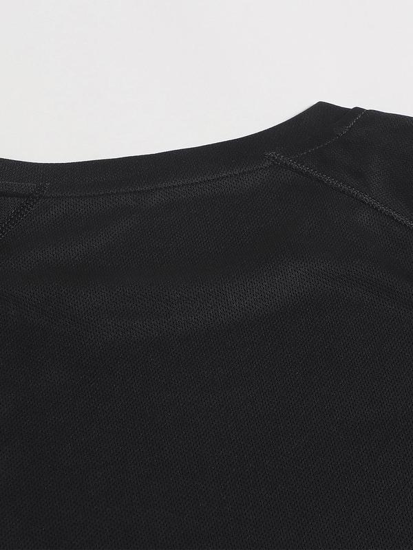 Men's Solid Round Neck Long Sleeve Sports Tee, Quick Drying Breathable Crew Neck T-Shirt for Gym Workout Running, Casual Sportswear for Men