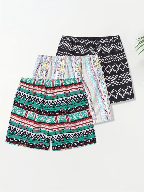 Men Swim Trunks, Men's Ethnic Pattern Drawstring Waist Beach Shorts, Gym Shorts, Boho Comfy Breathable Pocket Design Shorts for Summer, Men's Beach Shorts for Daily Wear