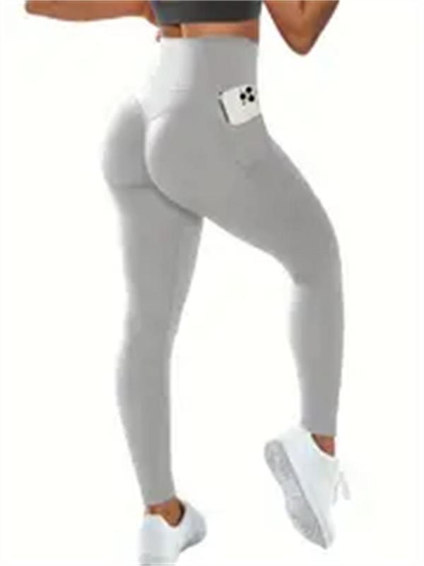 Women's Solid High Waist Pocket Sports Leggings, Casual Comfy Breathable Skinny Pants for Yoga Gym Workout, Ladies Sportswear for All Seasons