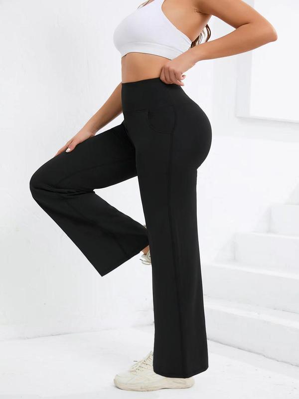 Women's Plain Pocket Ponte-de-roma Joggers, Casual Sporty High Waist Straight Leg Trousers for  Workout Running, Ladies Sportswear for All Seasons
