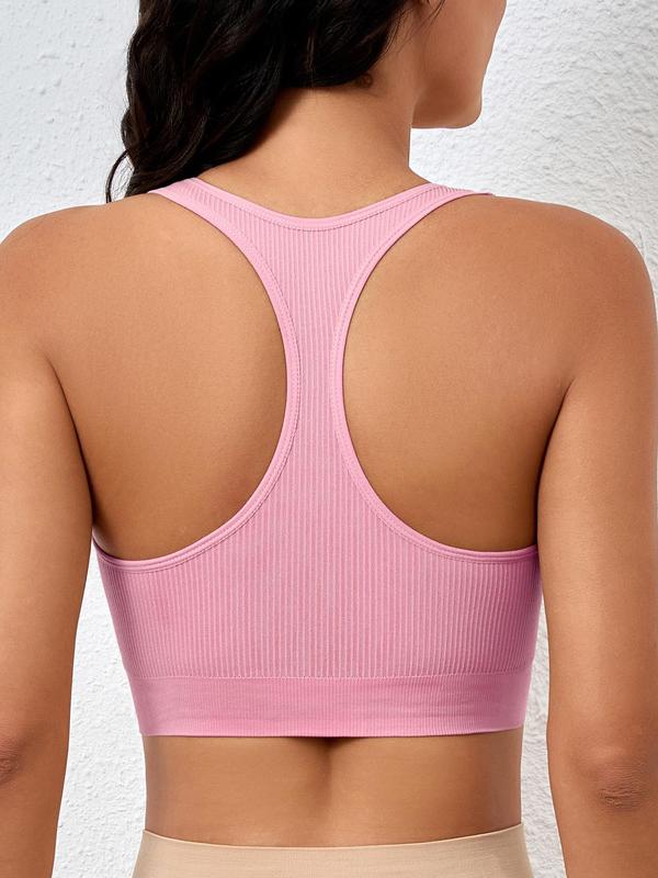 Women's Solid Wireless Push Up Bra, Breathable Comfortable Backless Sports Bra, Ladies Lingerie for Indoor Outdoor Wear