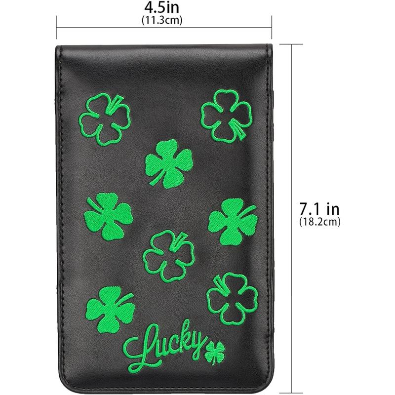 BIG TEETH Golf Scorecard Holder Yardage Book Cover Golf Scorecard Book, Lucky Clover Golf Accessories   with a Free Pencil Fits Your Back Pocket