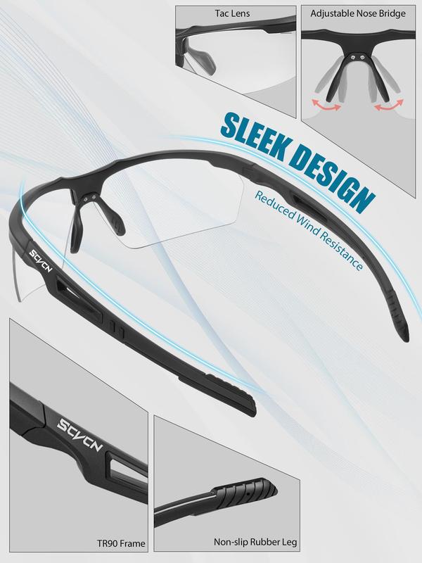 Photochromic Sleek Design Cycling Glasses, Outdoor Wind Resistance Sports Sunglasses, UV400 Adjustable Nosepad Fashion Glasses, Sports Eyewear for Men & Women