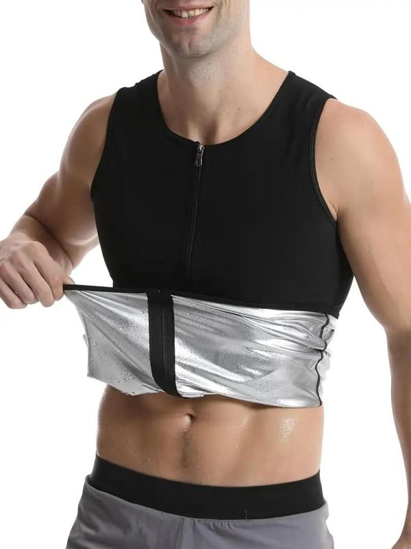 Men's Solid Zip Up Sports Sauna Vest, Casual Comfortable Breathable Round Neck Sleeveless Top for Gym Workout Running, Mens Sport & Outdoor Clothing for All Seasons, Fall Outfits, Fallfreshness