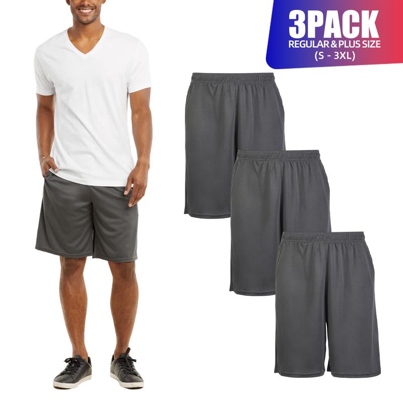 3 Pack Men’s Drawstring Waist Shorts with Packets S-3XL Regular Big&Tall Solid Elastic Waistband Running Training Gym Workout Sports Bottoms Menswear