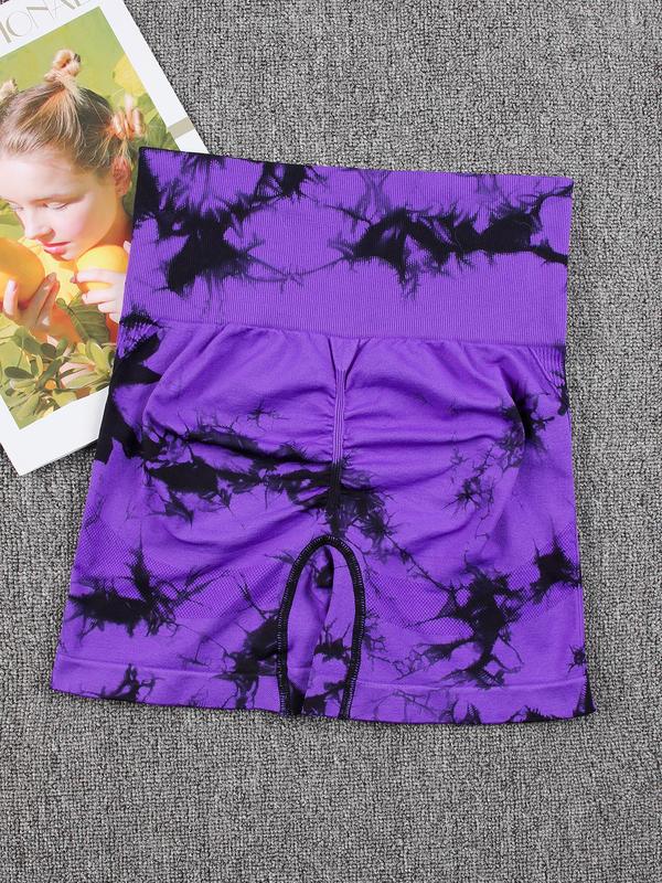 Women's Tie Dye Print Ruched High Waist Cycling Comfy Shorts, Casual Comfy Breathable Skinny Shorts for Yoga Gym Workout Running, Ladies Sportswear