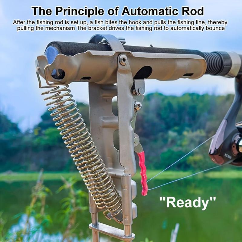 Automatic Deployment Fishing Rod Holder, 1 Count Stainless Steel Double Spring Activated Fishing Rod Holder, Fishing Tool for Outdoor
