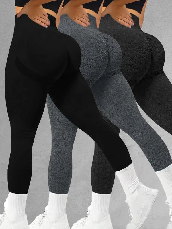 Women's 4pcs Solid Ruched High Waist Sports Leggings, High Stretch Seamless Comfy Breathable Skinny Pants for Yoga Gym Workout Running, Ladies Sportswear for All Seasons, Tummy Control