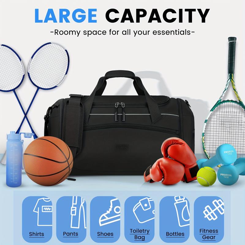 Gym Bag For Men, 40L Sport Duffel Bag With Shoe Compartment & Wet Pocket, Travel Duffel Bag Weekender Overnight Bag, Water Resistant Sports Gym Tote Bags Workout Sports Bag, Black
