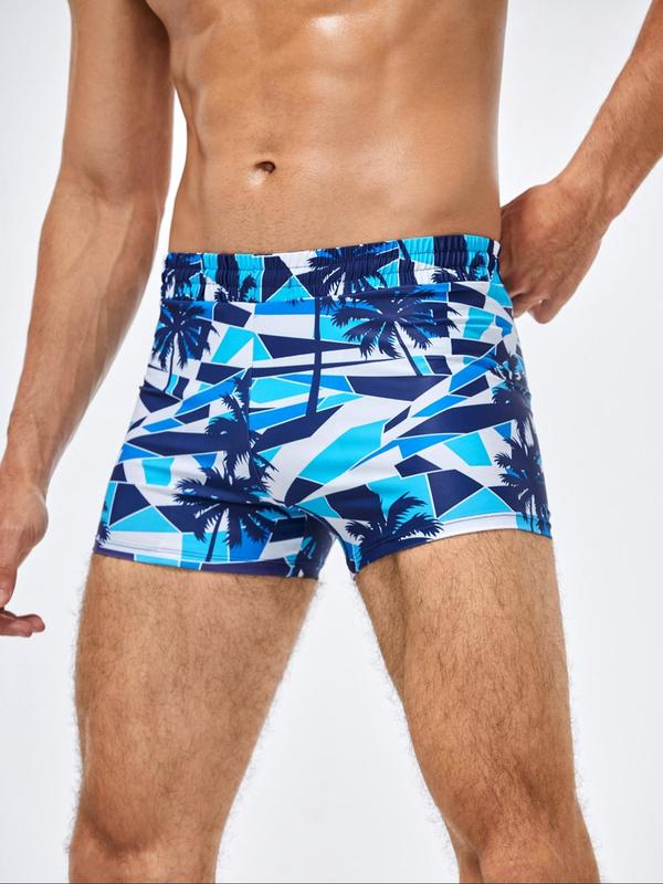 Men's Tropical Print Swim Shorts, Sporty Breathable Comfortable Swim Shorts for Beach Swimming, Men's Swimwear for All Seasons