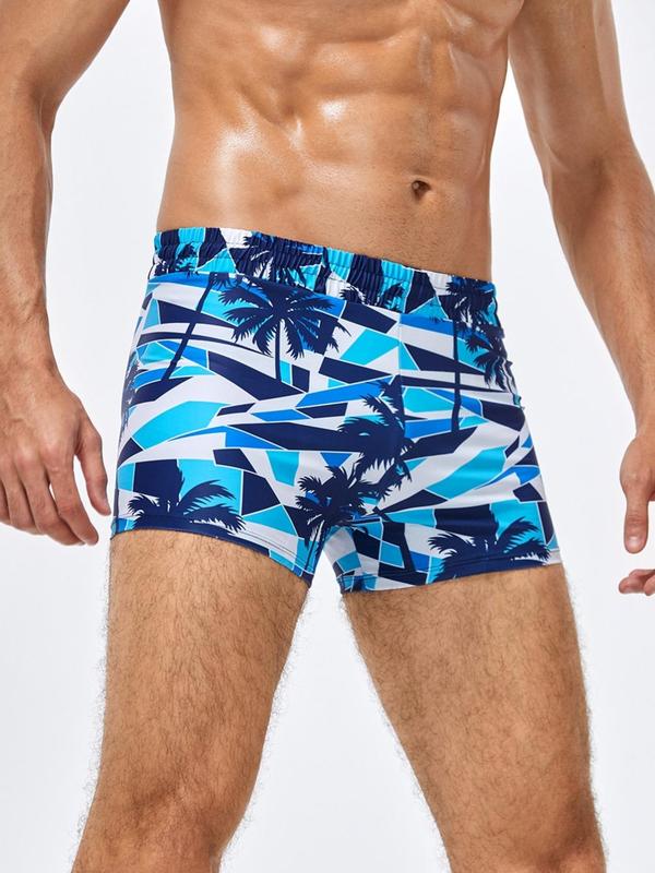 Men's Tropical Print Swim Shorts, Sporty Breathable Comfortable Swim Shorts for Beach Swimming, Men's Swimwear for All Seasons