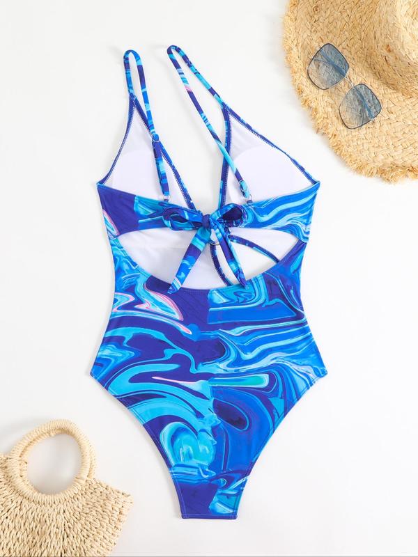 Women's Tie Dye Print Cut Out One-piece Swimwear, Casual Adjustable Strap Ring Linked Swimwear for Beach Holiday Vacation, Ladies Swimsuit for All Seasons