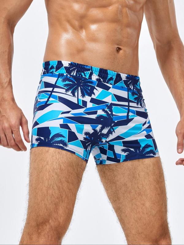 Men's Tropical Print Swim Shorts, Sporty Breathable Comfortable Swim Shorts for Beach Swimming, Men's Swimwear for All Seasons