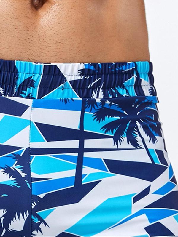 Men's Tropical Print Swim Shorts, Sporty Breathable Comfortable Swim Shorts for Beach Swimming, Men's Swimwear for All Seasons