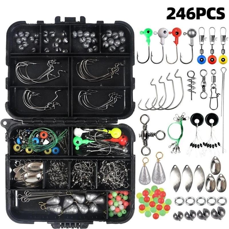 Fishing Accessories Set, 246pcs box Fishing Hook & Sinker & Bait & Snap & Fishing Accessories, Outdoor Fishing Accessories