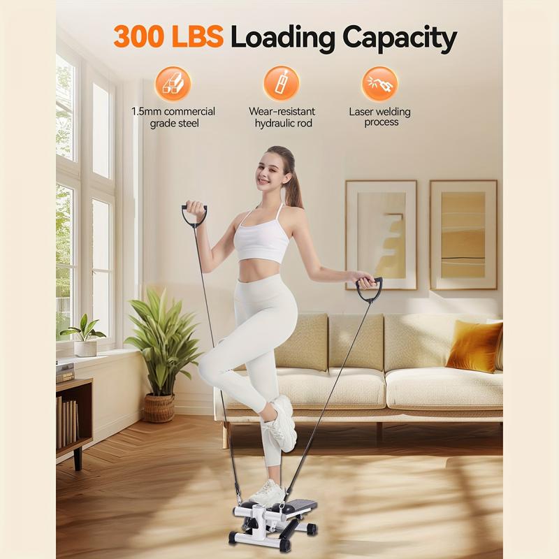 Mini Ladder Treadmill with Resistance Bands – Adjustable Height Torsion Treadmill, Up to 330 lbs Capacity, Full-Body Exercise Equipment for Men and Women, Hydraulic Fitness Stepper with LED Display