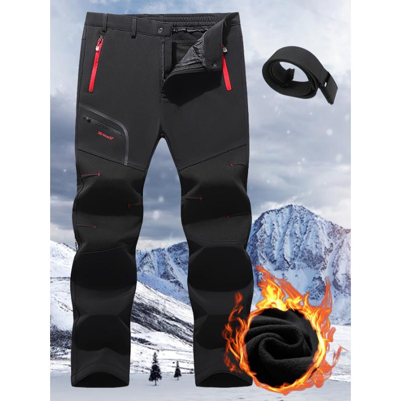 Men's Fleece Thick Warm Patchwork Loose Straight Leg Hiking Pants for Adventure, Ski, Mountaineering - Trendy and Comfortable