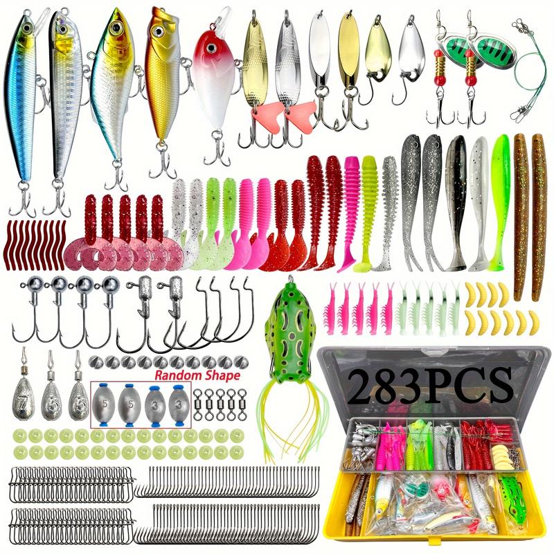 30 79 84 93 106 283pcs Fishing Lures For Topwater, Fishing Hooks Tackle Kit For Bass Trout Salmon, Fishing Accessories Lure Kit Box, Including Minnow Popper Spoon Lures Soft Plastic Worms Bait Rigs Jigs Head