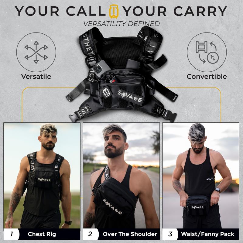 Convertible Chest Rig Fanny Pack, and Waist Bag for Running - Tactical Chest Bag For Men - Utility Crossbody Chest Pack - Waterproof Chest Bag Comes With An Fanipack Belt