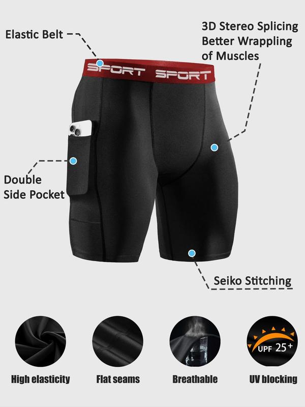 Men's Letter Tape Pocket Sports Shorts, Quick Drying Breathable Sports Shorts, Men's Sportswear for Gym Workout Running Cycling