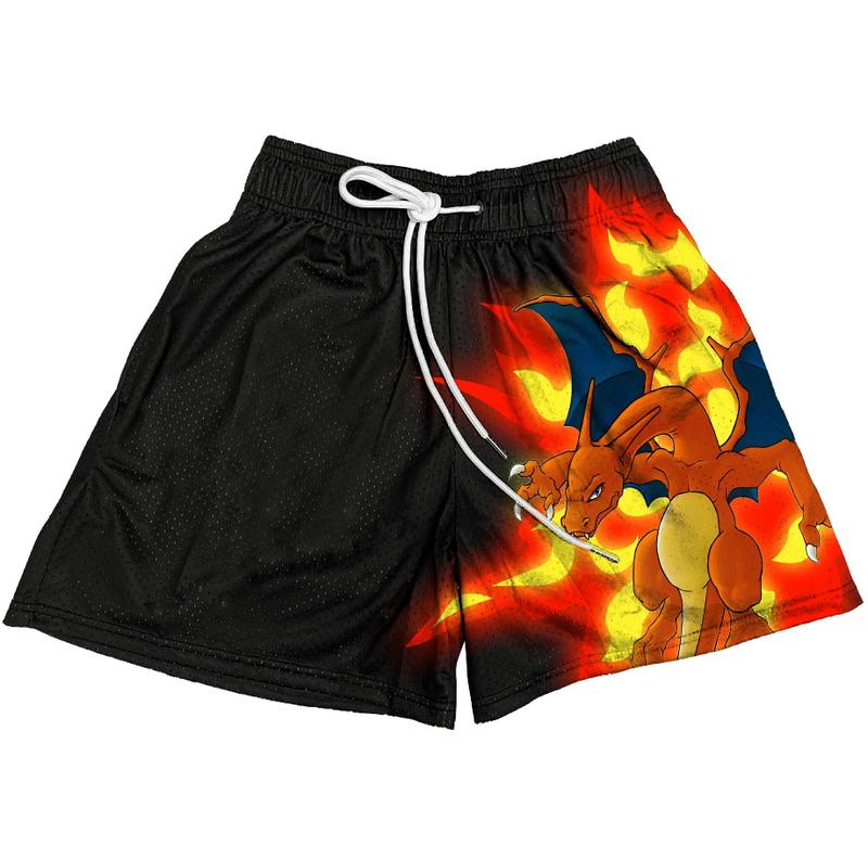 Pokemon Charizard Men's Shorts Workout Sport Knee Pants with Pockets Athletic Summer Shorts Basktetball Shorts