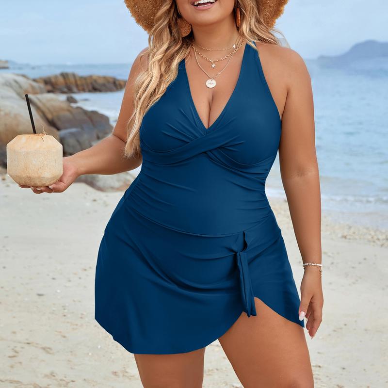 Blooming Jelly Womens Plus Size Swim Dress Swimsuit One Piece Tummy Control Bathing Suits Modest Criss Cross Swim Suits