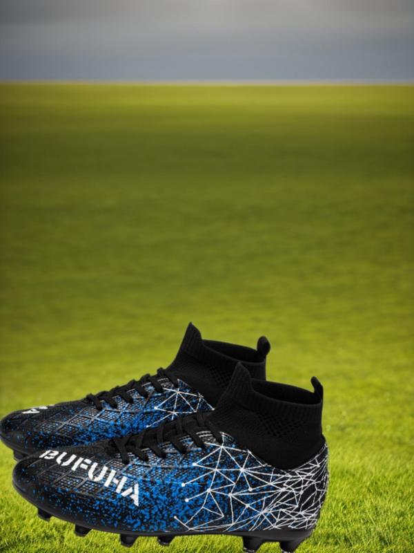 Men's Geometric & Letter Pattern Football Shoes, Breathable Comfortable Football Cleats, Outdoor Sports Shoes for Training