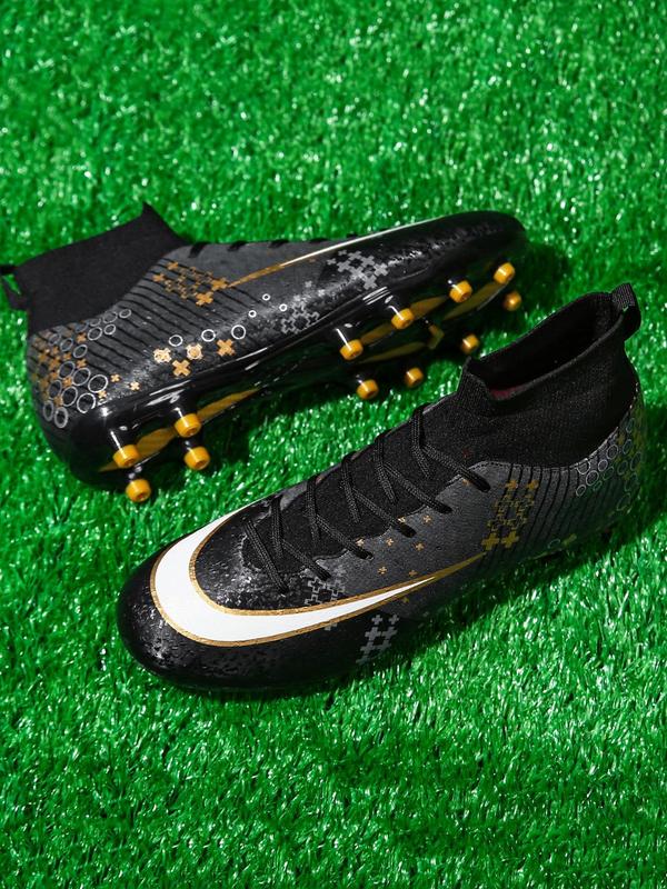 Men's Colorblock Lace Up Soccer Shoes, Breathable Comfortable Football Shoes, Non-slip Spikes Soccer Cleats for Outdoor Training