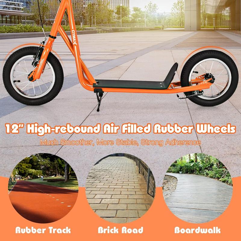 Costway--Scooter with Front and Rear Caliper Brakes, 12” Inflatable Wheels & Axle Pegs, Height Adjustable All Terrain Off-Road Scooter, Pre-Assembled Scooter for 8+ Youth Adults