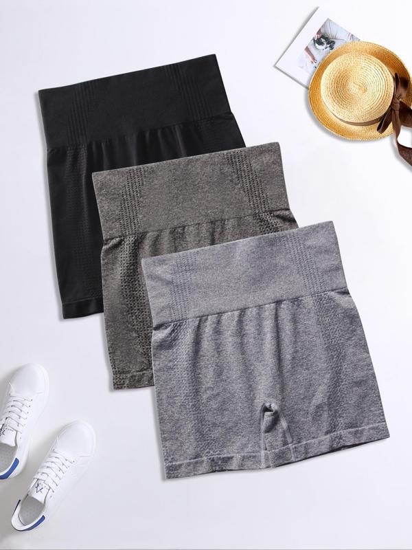 Women's 3pcs Solid High Waist Sports Gym Shorts, Soft Comfy Breathable High Stretch Seamless Yoga Leggings for Workout Exercise, Gym Outfits, Ladies Sportswear Clothing for Indoor Outdoor Wear