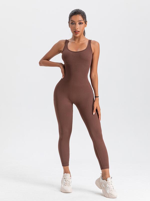 Women's Jumpsuits Seamless Ribbed Square Neck One Piece Yoga Workout Sleeveless Rompers Sexy Tank Top summer clothes