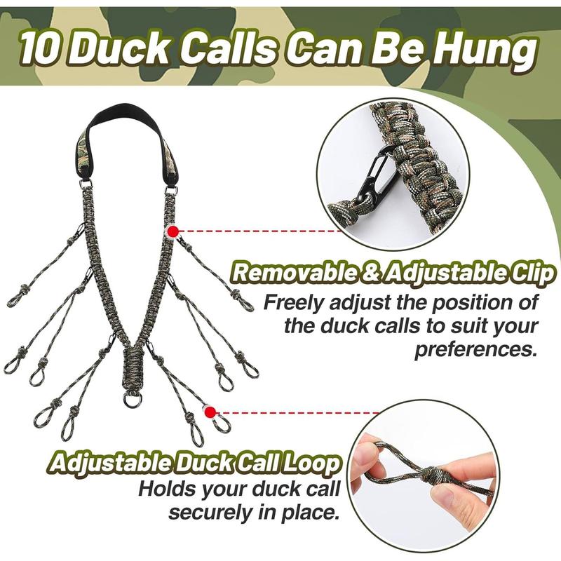 Duck Call Lanyard - Duck Whistle Hunting Accessories with 10 Removable Loops, Camo Woven Goose Call Carry, Christmas Predator Gifts Hunter - Wiut Duck Call