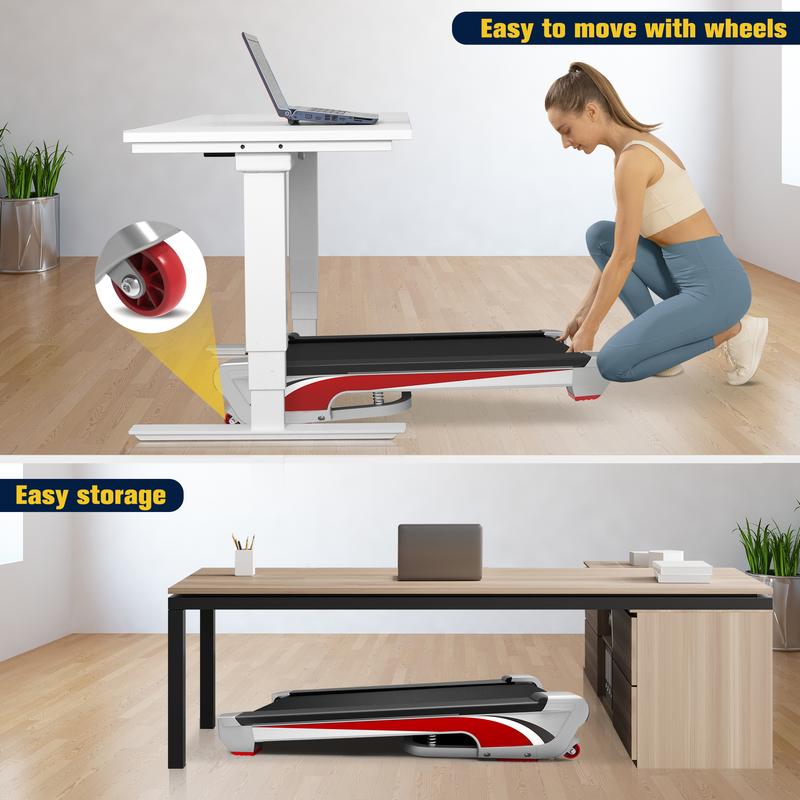 Redliro Walking Pad Treadmill with 6% Incline, Under Desk Treadmill 350+ lb Capacity Portable for Home & Office, Compact Mini Jogging Machine for Small Space Installation-Free with Remote Control