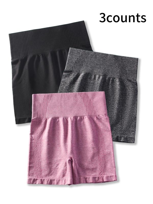Women's 3pcs Multicolor Solid High Waist Sports Gym Shorts, Tight-fitting Breathable Comfortable High Stretch Seamless Yoga Leggings, Ladies Sportswear Clothing for Indoor Outdoor Wear