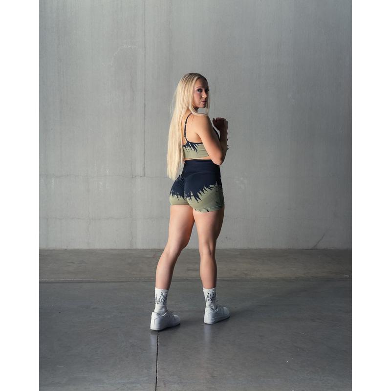 [Kill Crew] Seamless Biker Shorts - Shatter - Black   Olive, Nylon Spandex Blend, Rear Glute Imprints, XXS-3XL