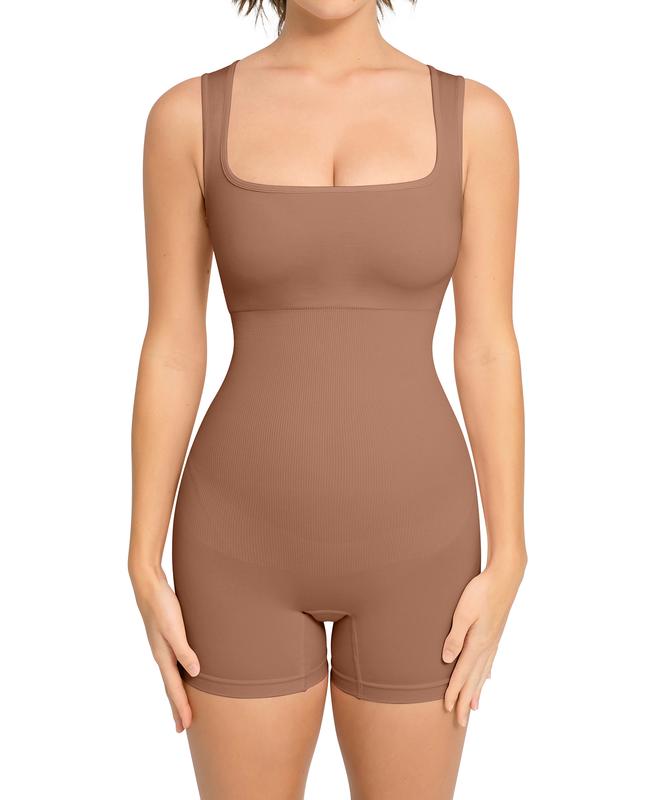 FeelinGirl Womens Jumpsuits Shorts Workout Romper Square Neck Bodysuit Yoga Bodycon Summer Outfits