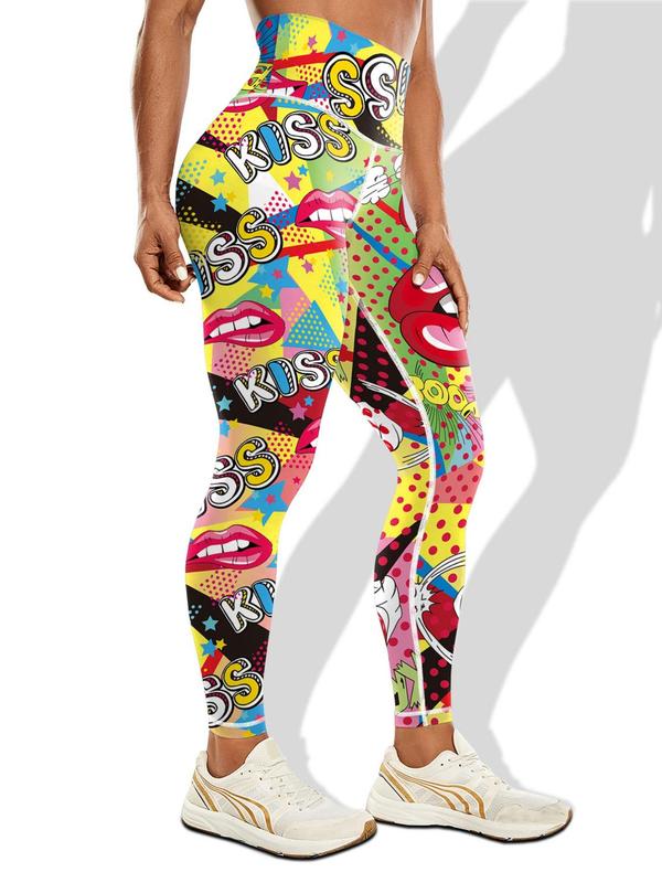 Women's All Over Print High Waist Leggings, Casual Comfy Breathable Skinny Pants for Yoga Gym Workout, Ladies Bottoms for All Seasons