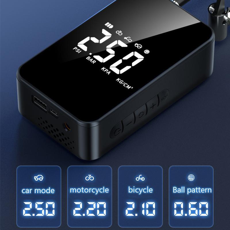 Portable Car Air Compressor, Cordless Digital Display Inflatable Pump, USB Rechargeable Multifunctional Car Tire Inflator for Ball, Bicycle, Motorcycle, Car Tire