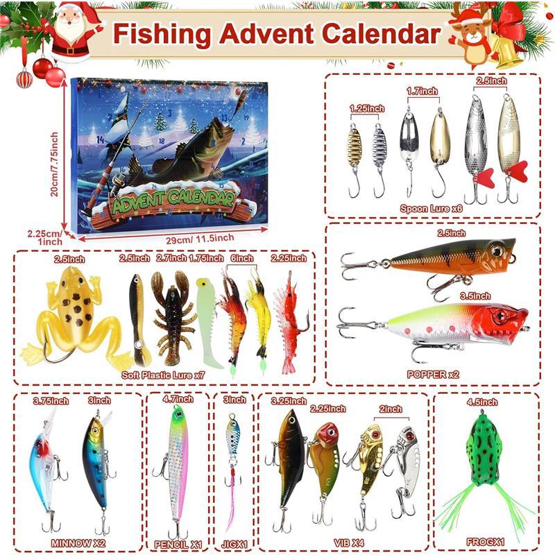 Fishing Advent Calendar 2024-24 Days of Christmas Countdown Calendar with Fishing Lures Set for Fisher Adult Men Teen Boys - Christmas Gifts for Dad Men Stocking Stuffers