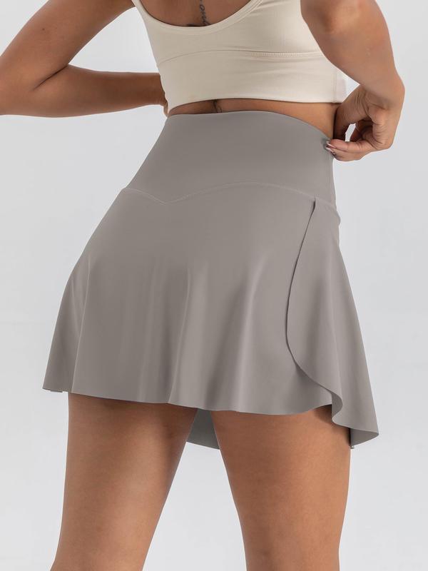 Women's Solid Pocket Wrap High Waist 2 IN 1 Sports Skort, Sporty High Stretch Skort for Tennis Golf Workout, Gym Shorts, Ladies Sportswear for All Seasons